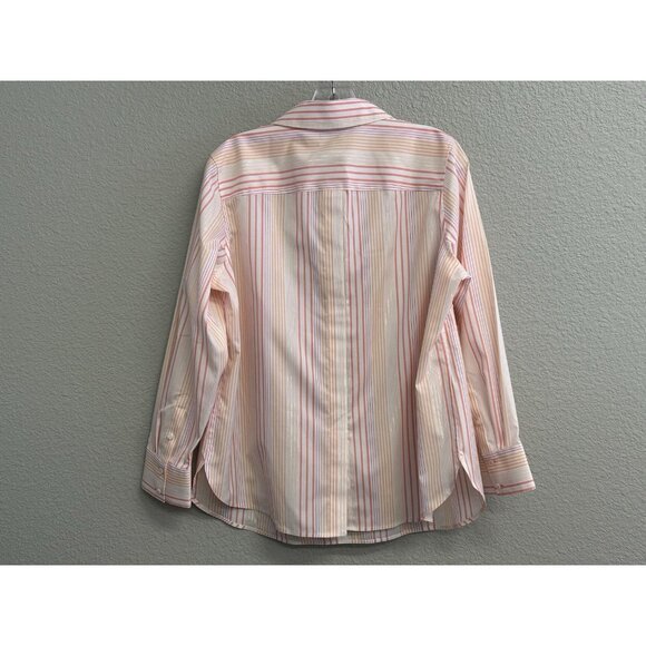 Talbots Petite XP Popover Blouse Long Sleeves Peach Metallic Stripes Shirt - Picture 10 of 10